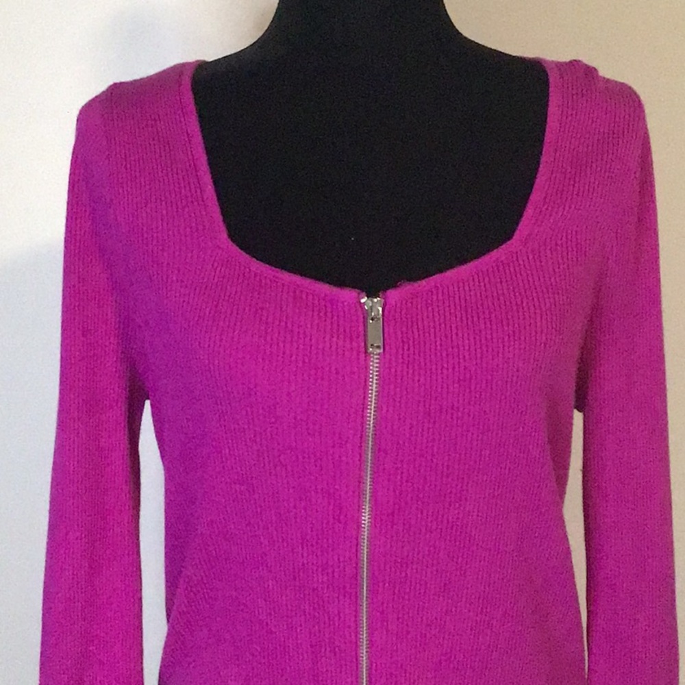INC Zip Up Ribbed Fuchsia Sweater